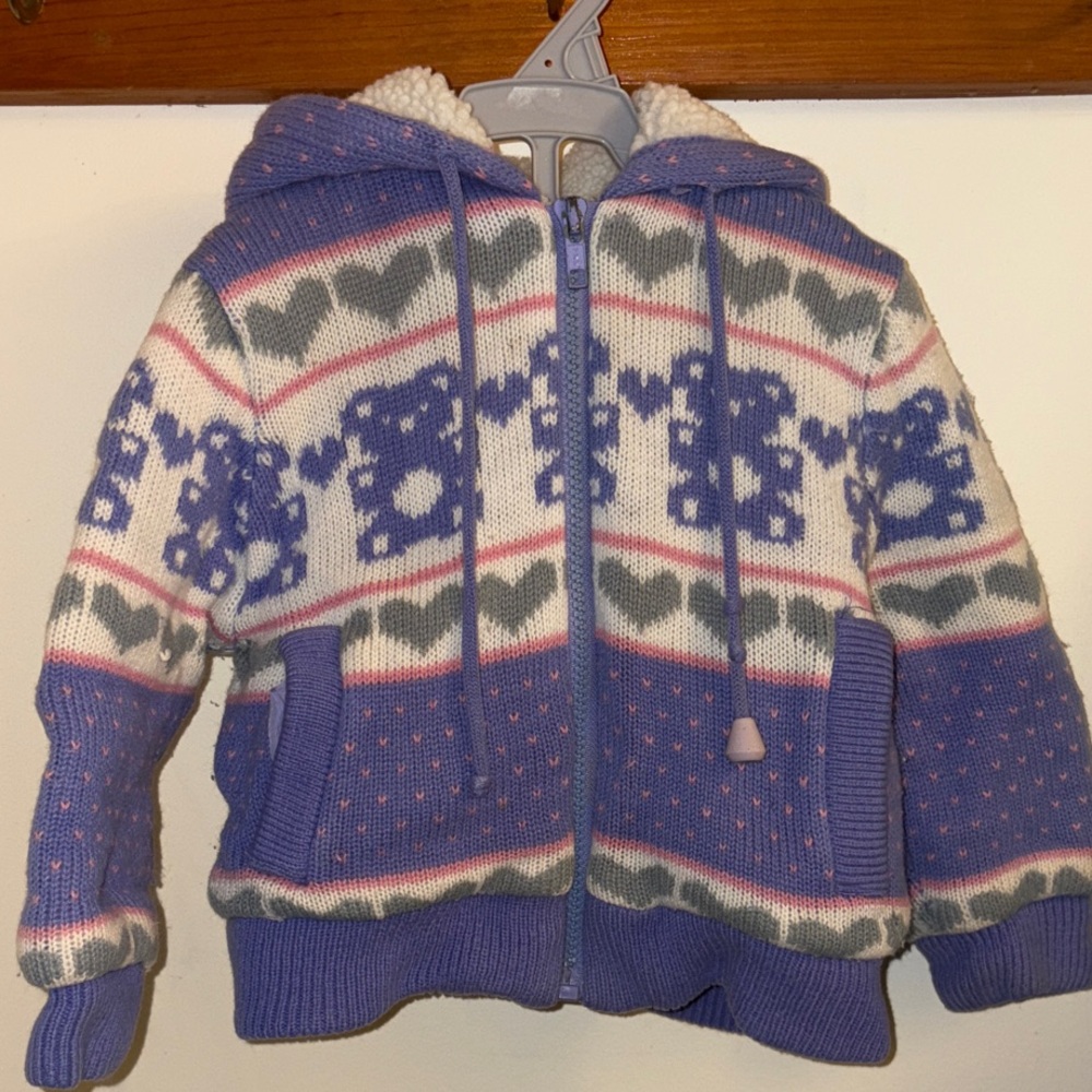 Cozy Knit Hooded Jacket with Bear Pattern